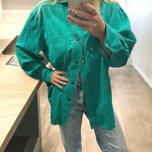 Vintage Gene Ewing Bis Wrinkled Denim Teal Button Up Medium